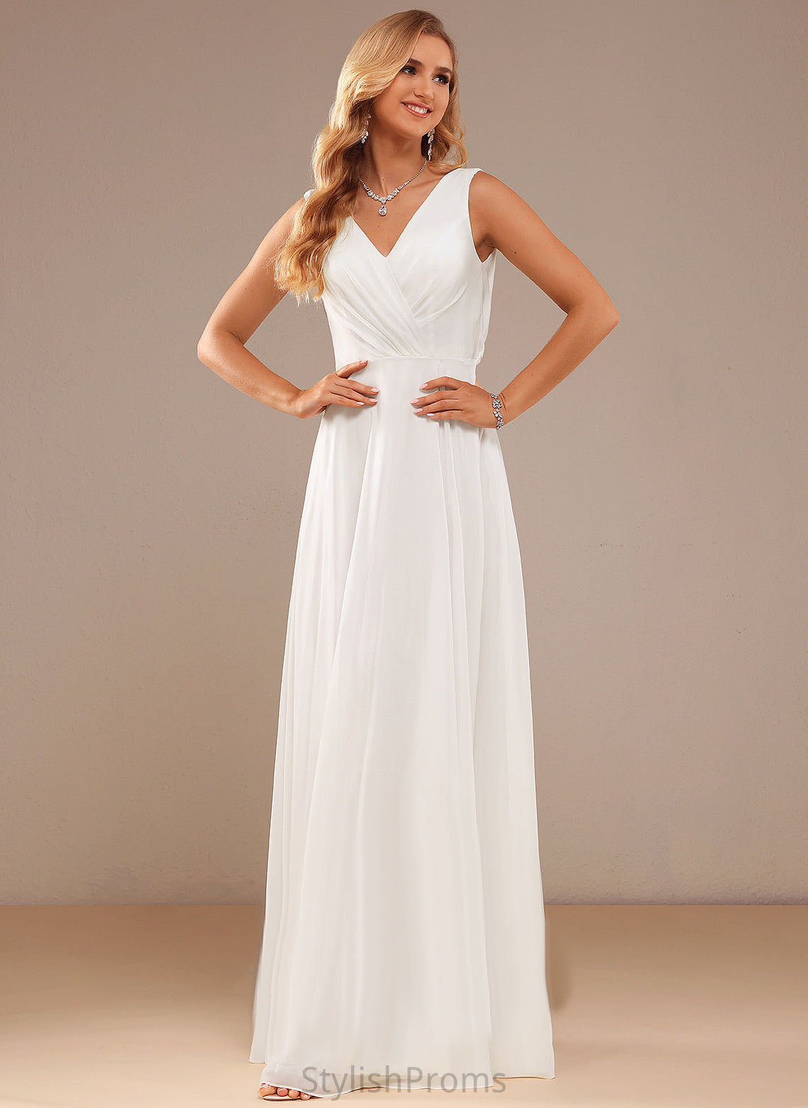 V-neck Ashanti Chiffon Lace Floor-Length Wedding Dress A-Line Wedding Dresses