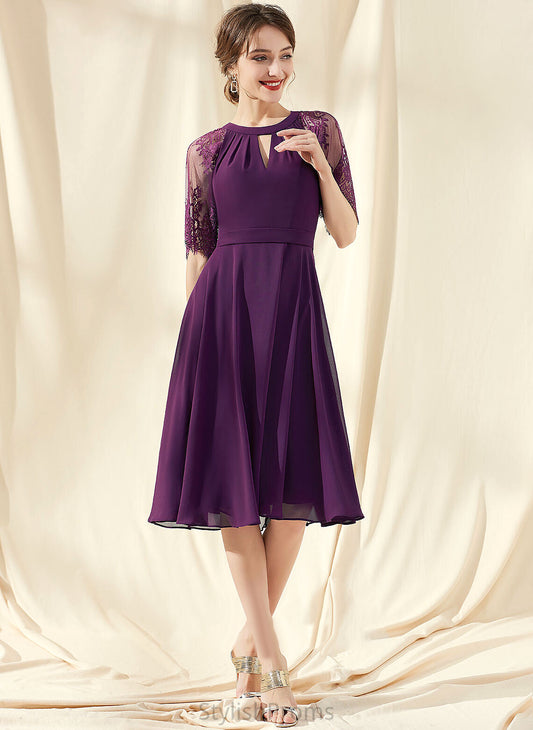 Lace Cocktail Dresses Lyric With Scoop Chiffon Neck Cocktail A-Line Knee-Length Ruffle Dress