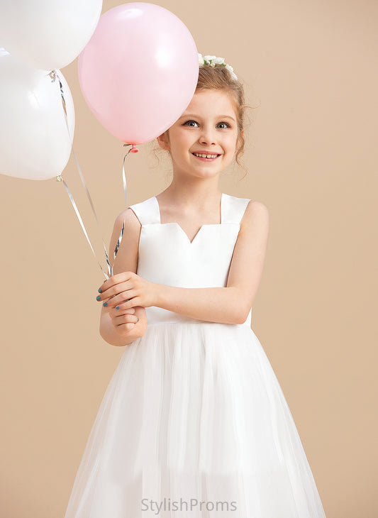 Flower Girl Dresses Miriam Square Ankle-length Gown Flower Satin/Tulle Neckline - Sleeveless Ball Girl Dress