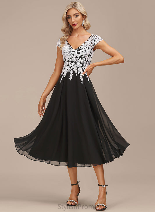 Cocktail Dresses Lace V-neck Kimberly A-Line Chiffon Cocktail Dress Tea-Length