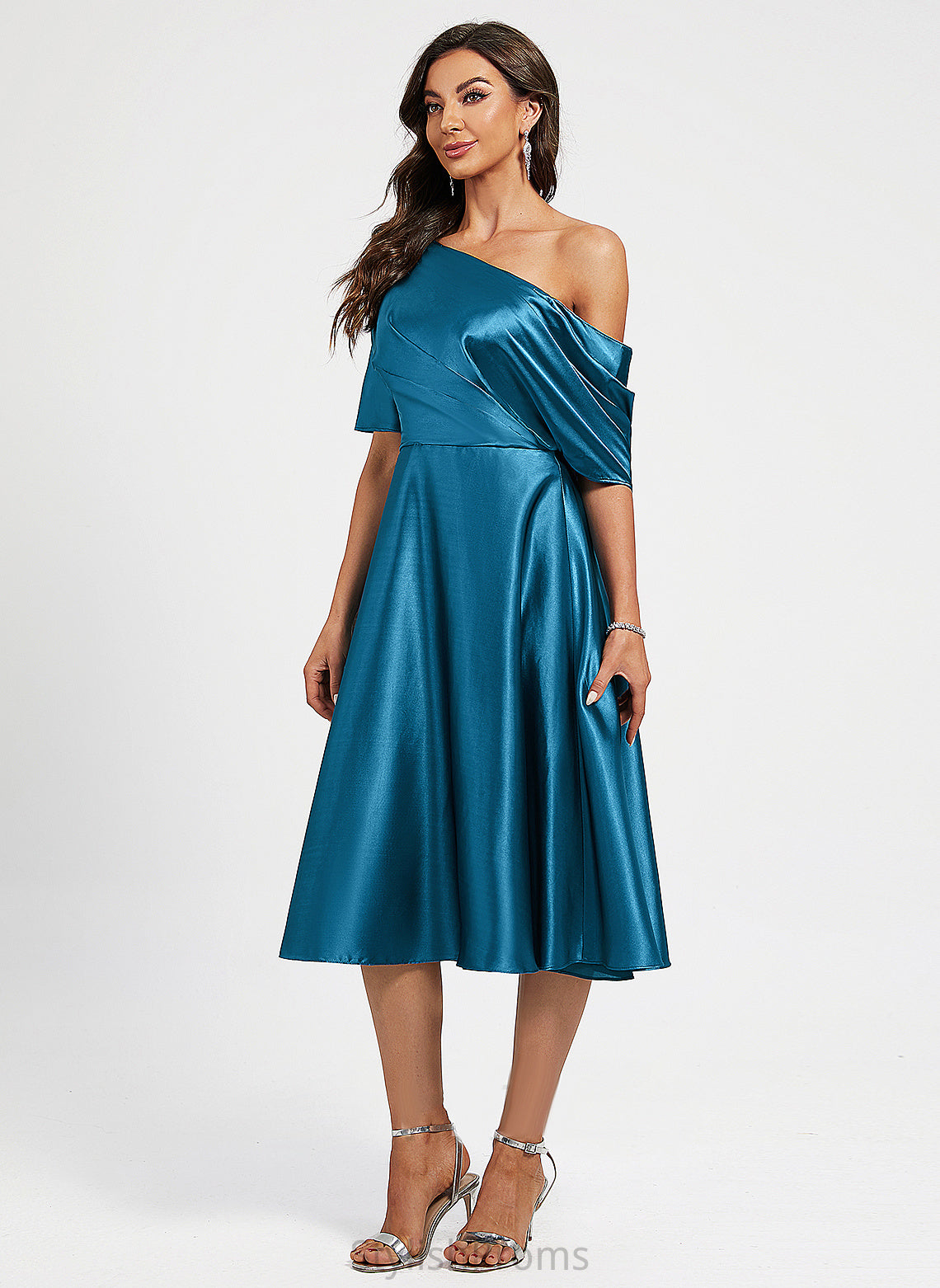 One-Shoulder Knee-Length A-Line Dress Cocktail Dresses Charmeuse Undine Cocktail