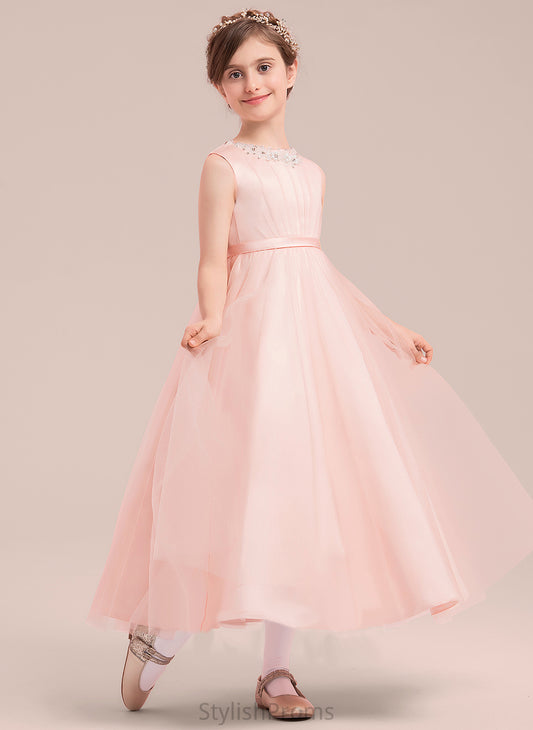 Flower Girl Dresses Dress With Flower Melody A-Line/Princess Beading/Bow(s) Neck Sleeveless Girl Ankle-length Scoop - Satin/Tulle