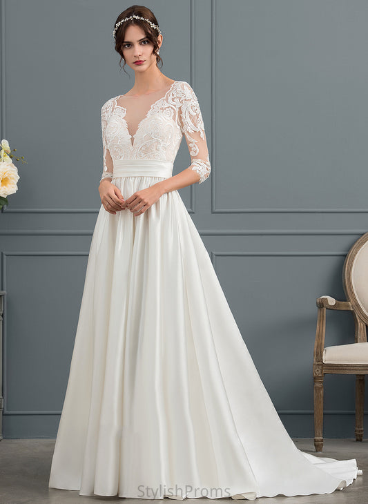 Wedding Train Court Ball-Gown/Princess With Satin Scoop Dress Ann Wedding Dresses Lace Ruffle Neck