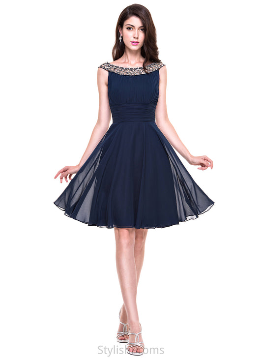 Neck Xiomara With Cocktail Dresses Scoop Dress Ruffle Knee-Length Chiffon A-Line Beading Cocktail