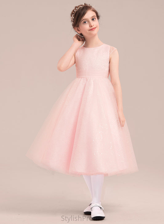 Bow(s) Flower - With A-Line/Princess Allisson Neck Tulle Flower Girl Dresses Girl Sleeveless Tea-length Dress Scoop