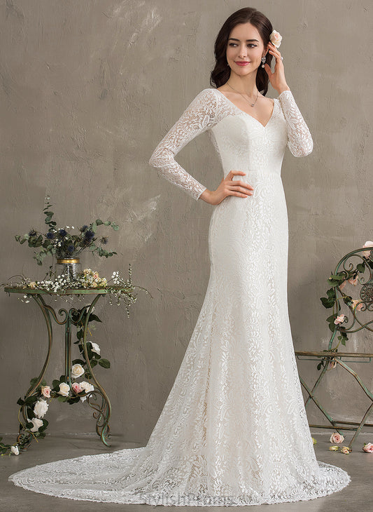 V-neck Train Wedding Lace Wedding Dresses Alani Court Dress Trumpet/Mermaid