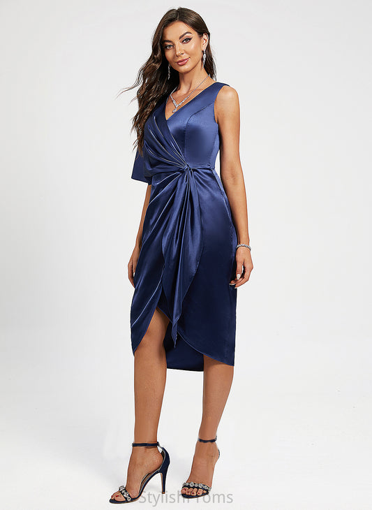 Asymmetrical Front V-neck Sheath/Column Pleated Karlee Dress Split Charmeuse Cocktail Dresses Cocktail With