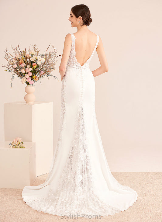 Wedding Dresses Train Trumpet/Mermaid Dress Wedding V-neck With Tracy Lace Court