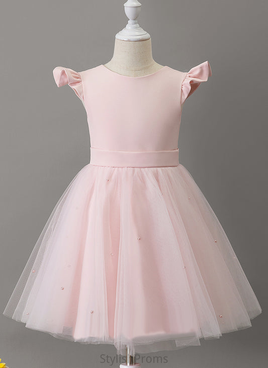 With - Ruffles/Beading/Bow(s) A-Line Neck Knee-length Flower Girl Dresses Flower Girl Tamara Dress Tulle Scoop Sleeveless