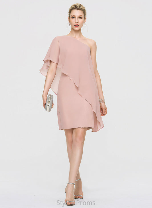 One-Shoulder Ruffles Cascading Sheath/Column Dress Chiffon Knee-Length Cocktail Dresses Cocktail Willa With