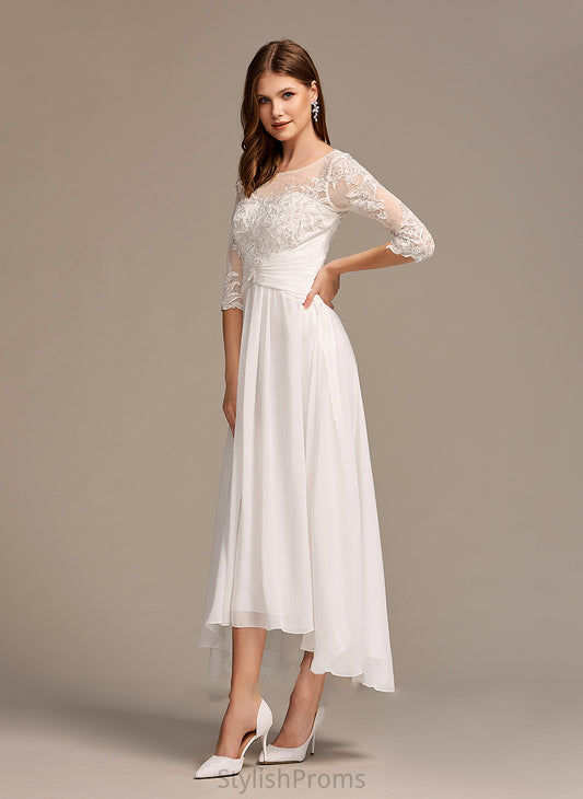 A-Line Dress Lace Wedding Asymmetrical Illusion With Elva Wedding Dresses