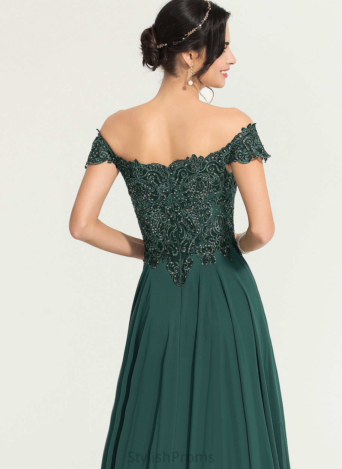 Off-the-Shoulder Chiffon Sweep Lace With Mildred A-Line Sequins Prom Dresses Train