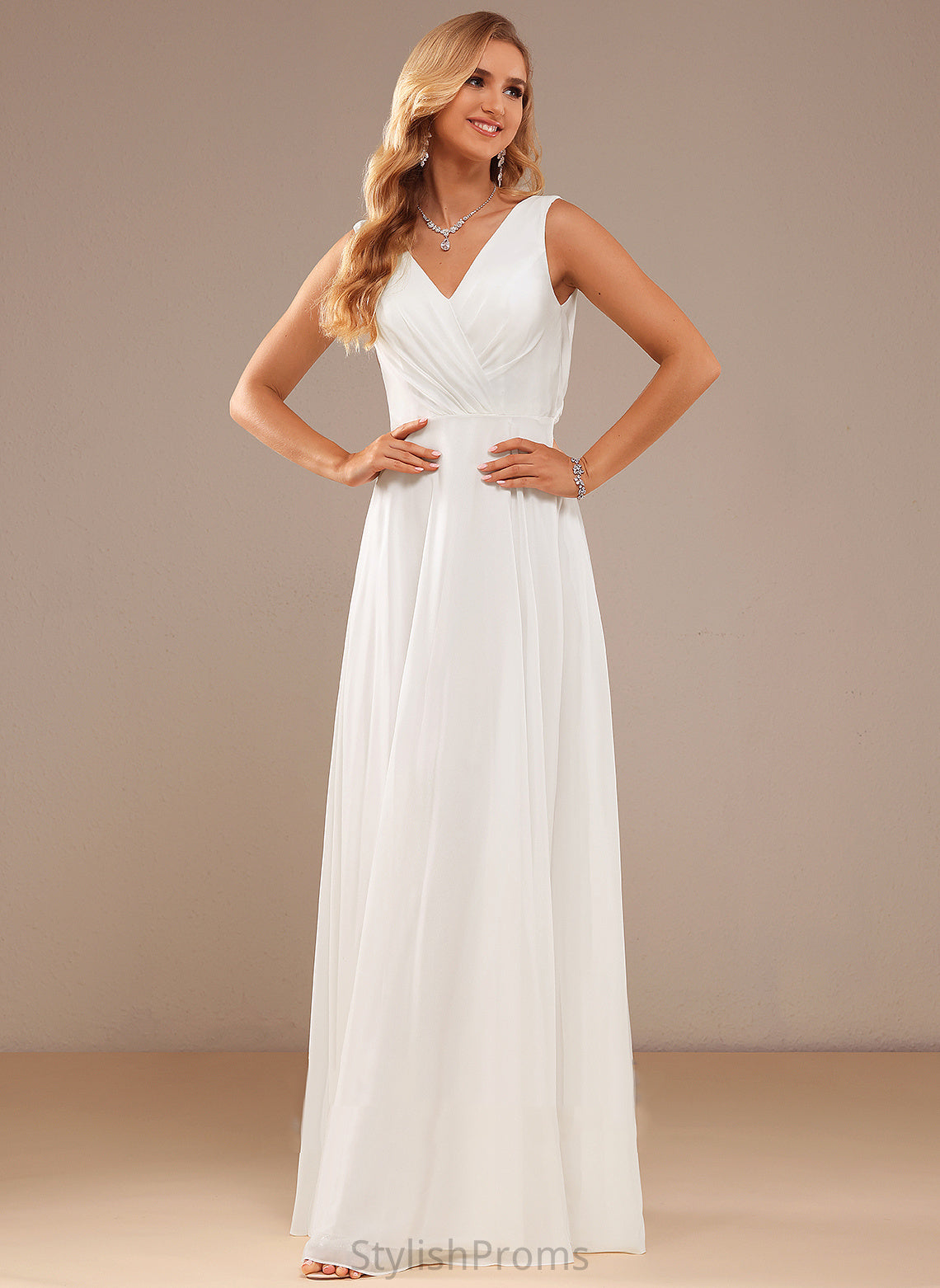 Dress V-neck Wedding Aliya A-Line Floor-Length Chiffon Lace Wedding Dresses With