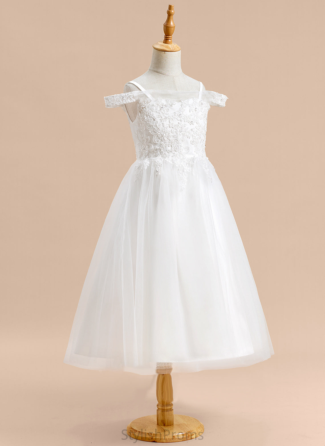 Dress Flower Girl Dresses Tea-length A-Line Tulle Lace Sleeveless - With Girl Flower Off-the-Shoulder Lillian