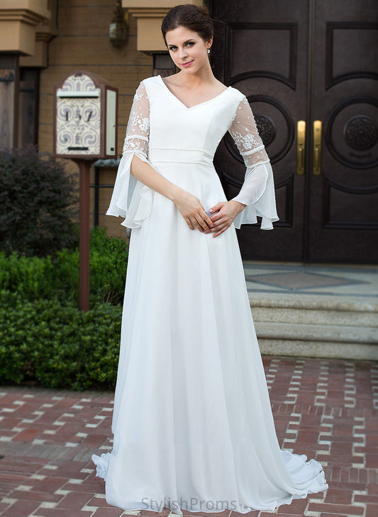 Dress Lace V-neck Wedding Beading Mollie Chiffon Court Wedding Dresses Train A-Line With