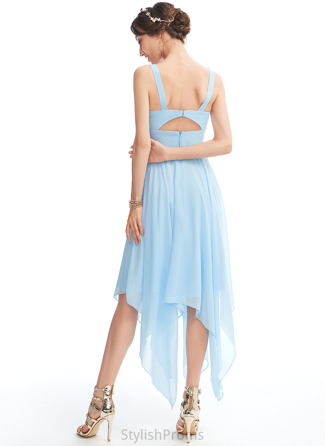 With V-neck Chiffon Cocktail Dress A-Line Asymmetrical Ruffle Cocktail Dresses Rhoda