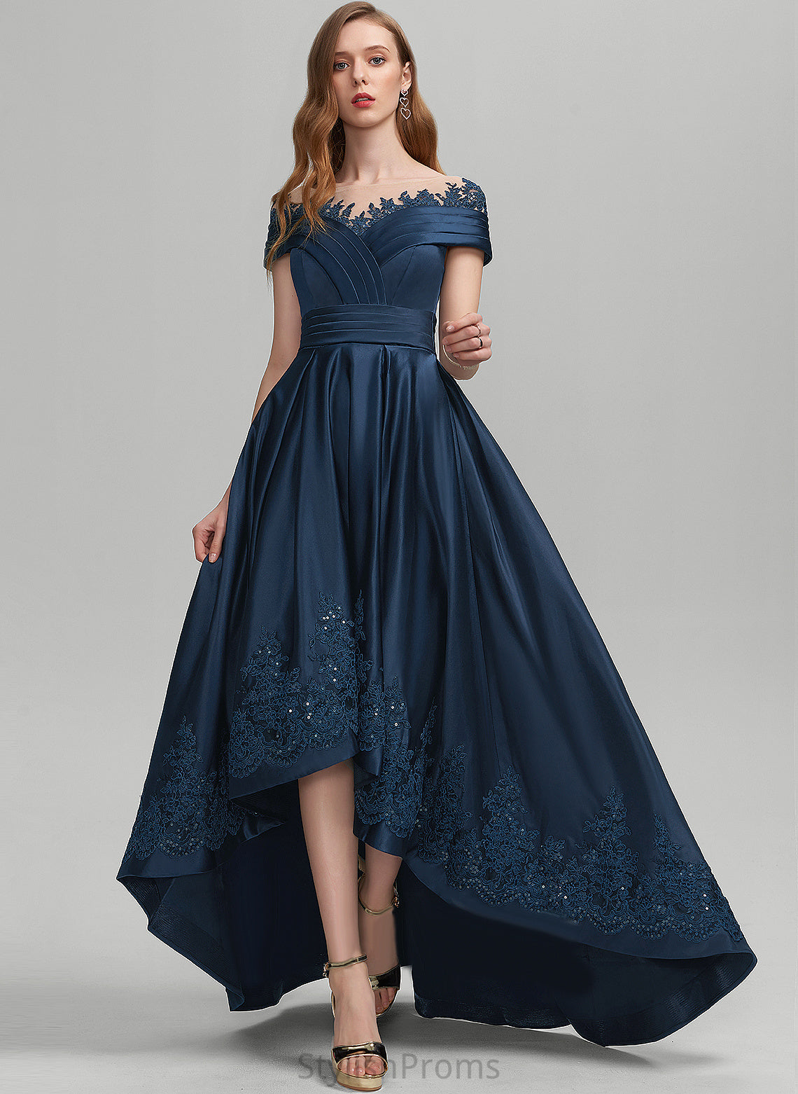 Asymmetrical Catalina Satin Ball-Gown/Princess Prom Dresses With Scoop Sequins Lace