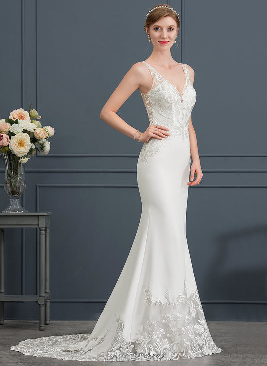 Dress Train Kaydence Crepe Stretch Wedding Trumpet/Mermaid Court V-neck Wedding Dresses