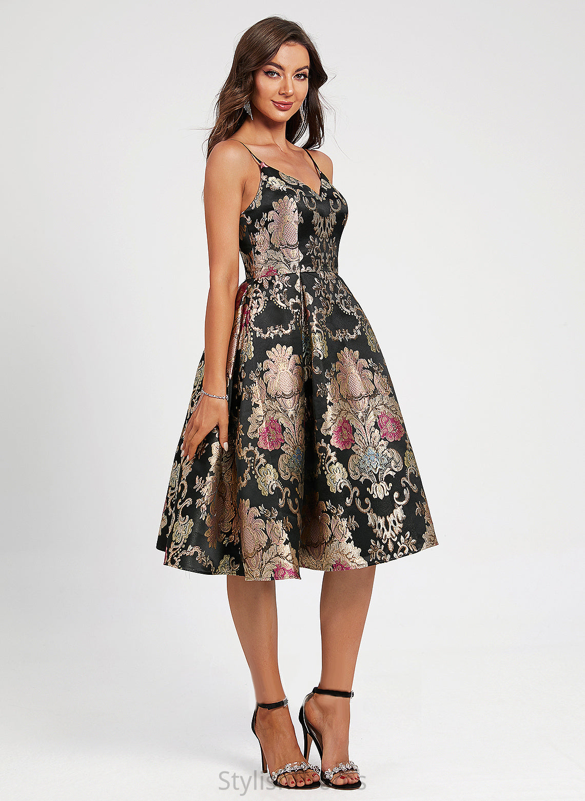 Dress Flower(s) V-neck Knee-Length Cocktail A-Line Lace Cocktail Dresses Carissa Satin With