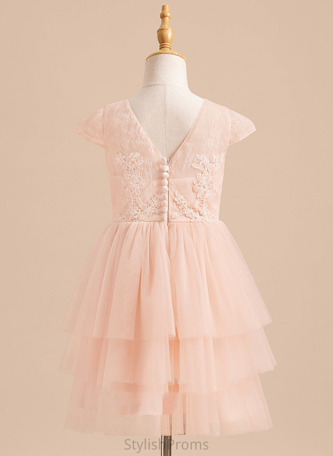 - With Dress Back Tulle Knee-length Ximena Scoop Sleeves Flower Neck A-Line Short Flower Girl Dresses Girl Lace/V