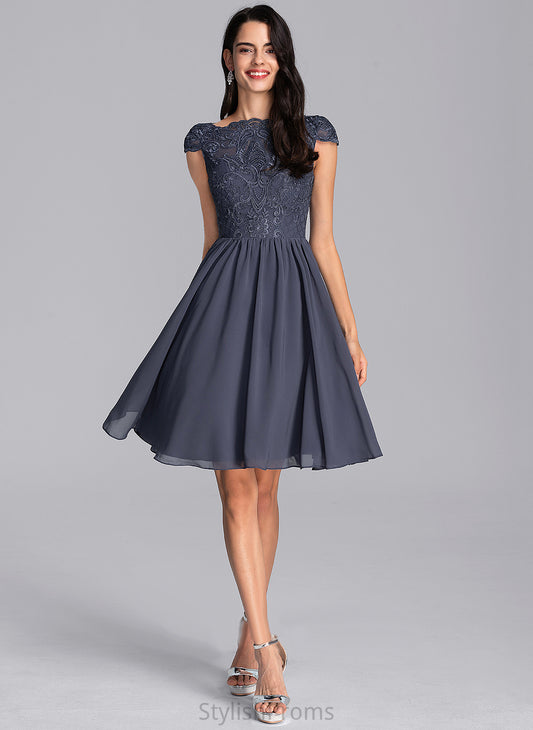 Dress Cocktail Dresses Chiffon Lace Knee-Length A-Line Scoop Neck Cocktail Noelle