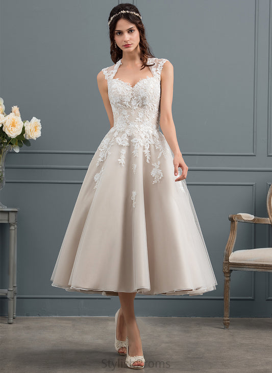 Tea-Length Ball-Gown/Princess Dress With Tulle Wedding Dresses Wedding Sweetheart Sofia Sequins Lace