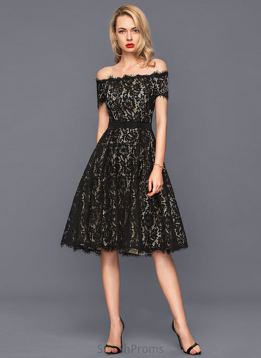 Lace Charmeuse Jadyn Off-the-Shoulder A-Line Dress Cocktail Cocktail Dresses Knee-Length