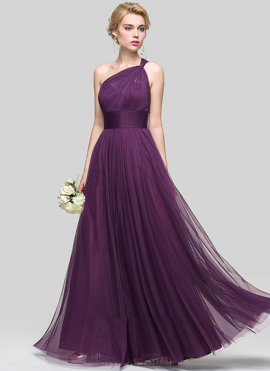 Silhouette Neckline Floor-Length A-Line Ruffle Length One-Shoulder Fabric Embellishment Joslyn Sleeveless Trumpet/Mermaid Bridesmaid Dresses