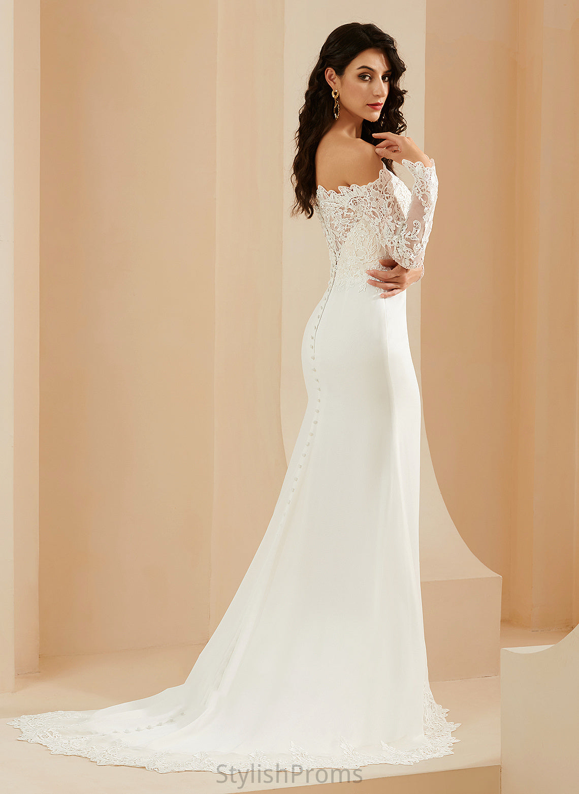 Trumpet/Mermaid With Wedding Dresses Court Wedding Lace Georgia Train Off-the-Shoulder Dress