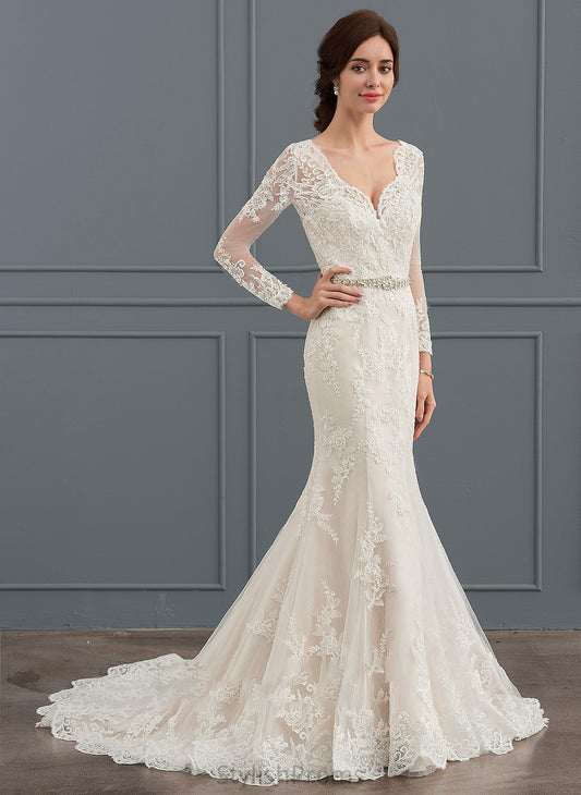 Dress Haylee Beading Wedding Train With V-neck Court Wedding Dresses Trumpet/Mermaid Tulle