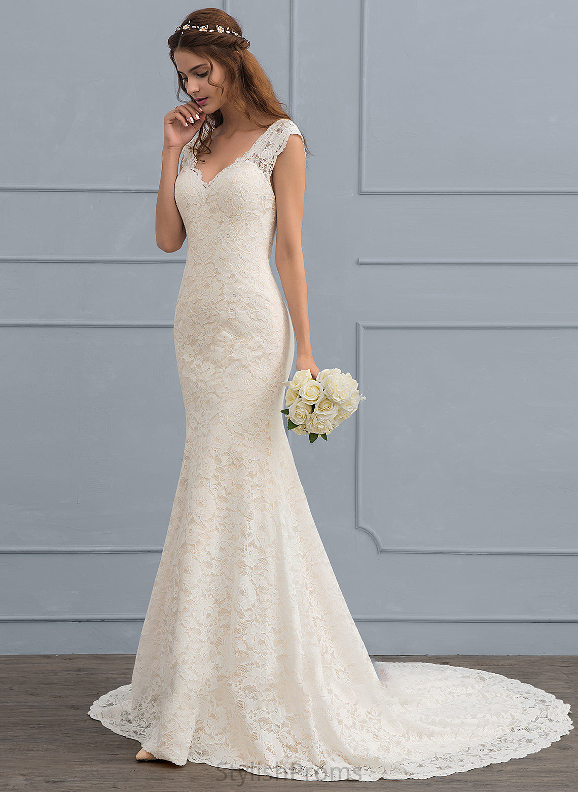 Train Trumpet/Mermaid Wedding Tori Court V-neck Lace Wedding Dresses Dress