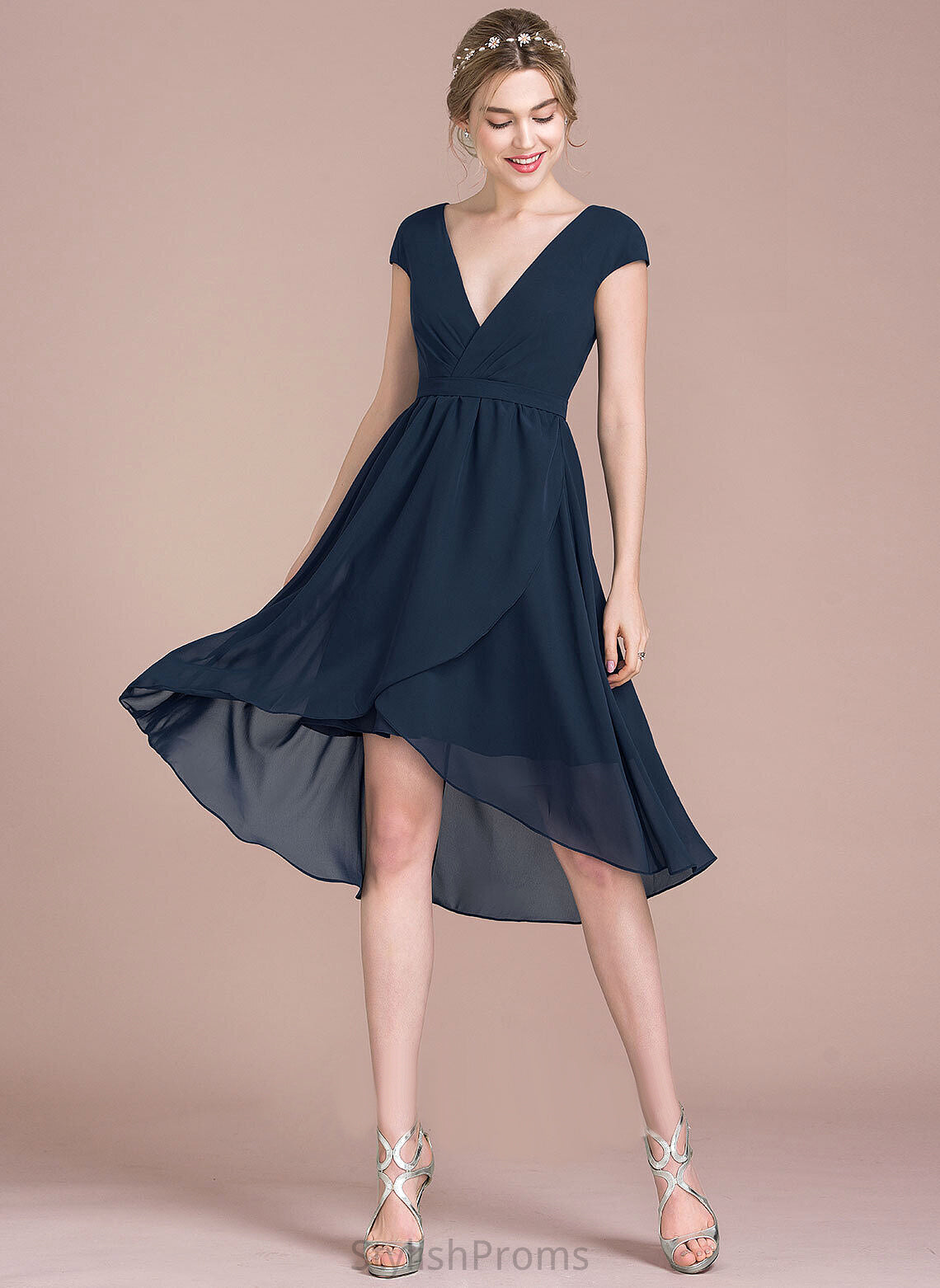 Chiffon Asymmetrical A-Line Cocktail Cocktail Dresses Dress V-neck Violet