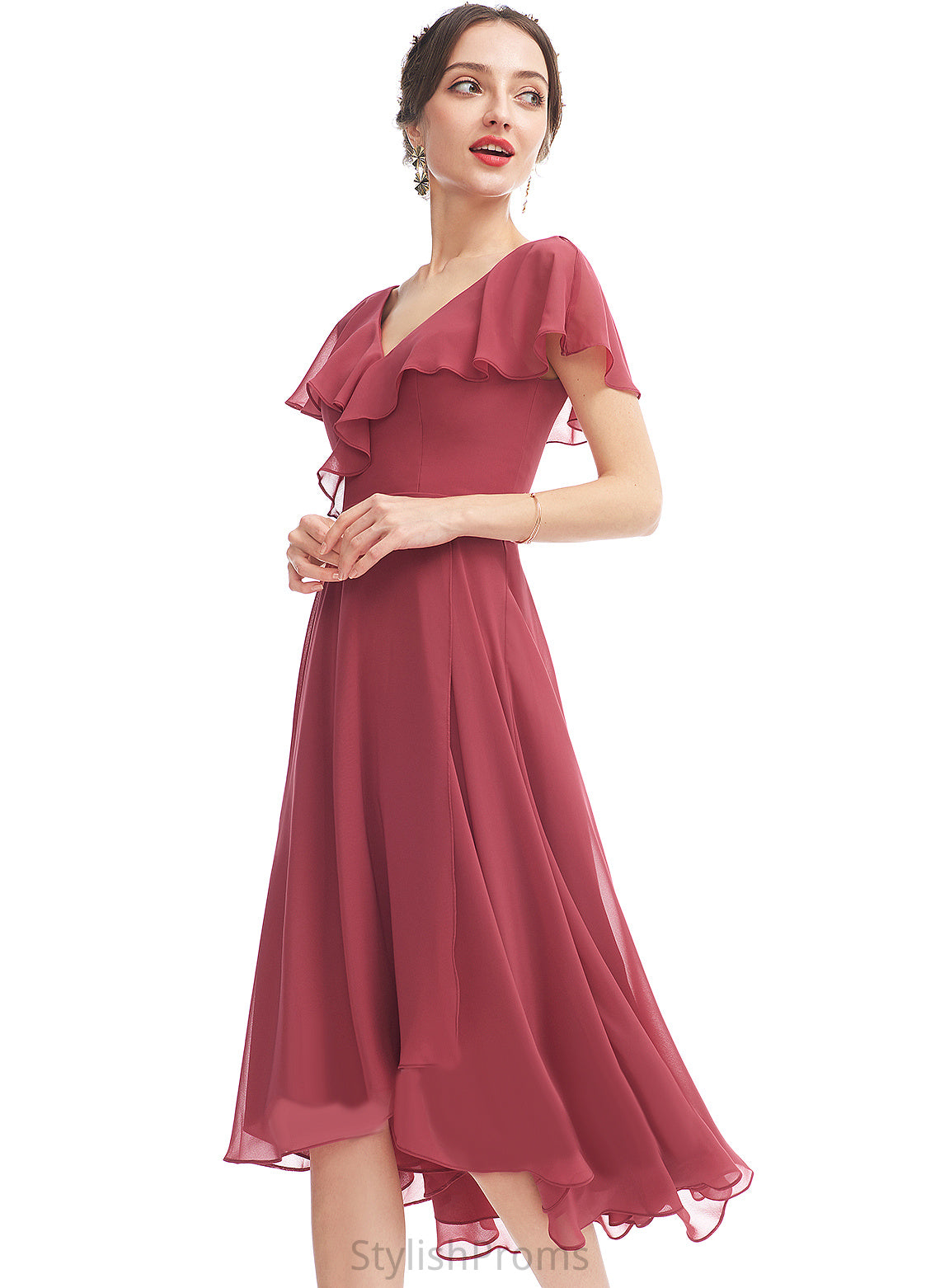 Chiffon V-neck Tessa With Asymmetrical Cocktail Dresses Dress Cocktail A-Line Ruffle