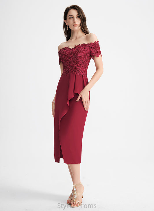 Off-the-Shoulder Sheath/Column Cocktail Lace Sam Cocktail Dresses Tea-Length Chiffon Dress