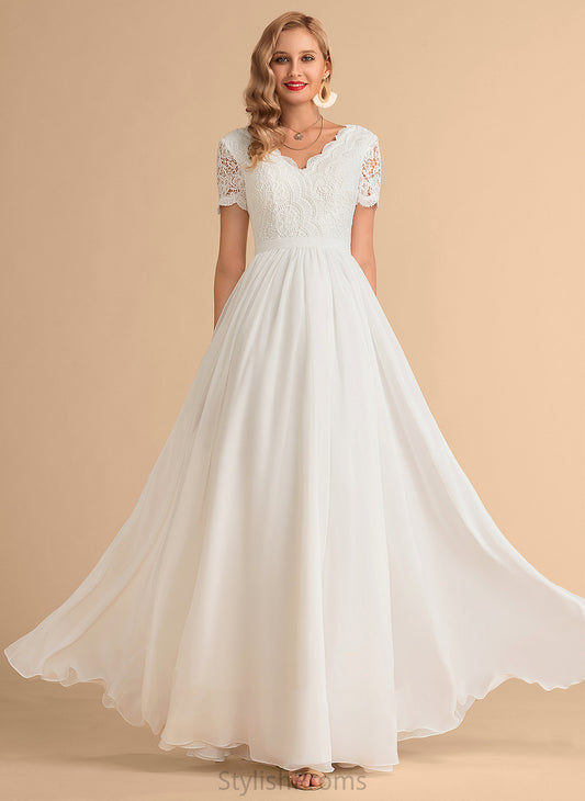 Floor-Length Lace Alma Wedding Dresses Wedding Chiffon V-neck Dress A-Line