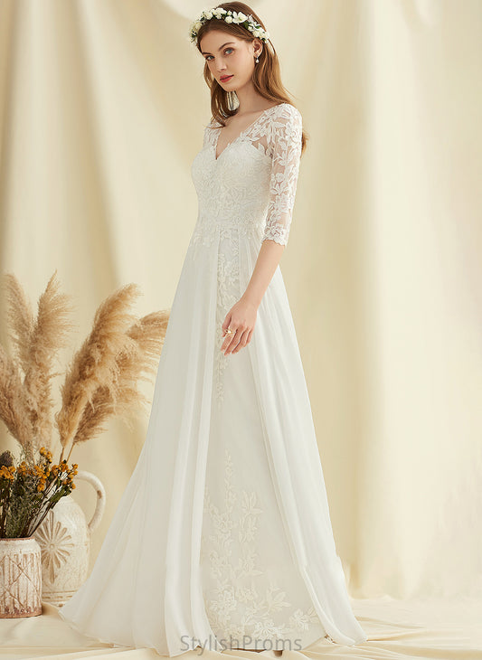 Dress V-neck Wedding Floor-Length Thea Lace A-Line Wedding Dresses Chiffon