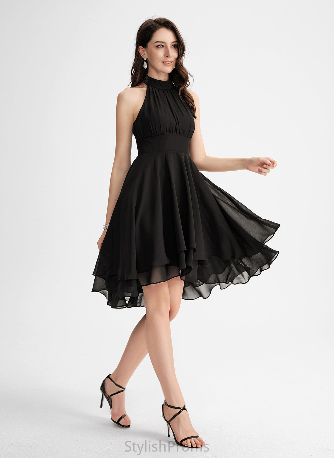 Dress Neck Pleated Chiffon Asymmetrical Cocktail Dresses Scoop Cocktail Sadie With A-Line