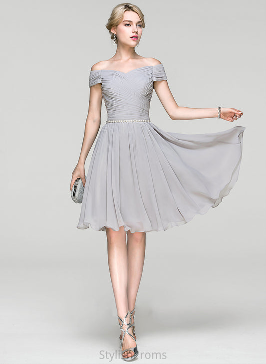 Beading Chiffon Off-the-Shoulder Ruffle Cocktail Dresses Dress Cocktail With Knee-Length A-Line Chana