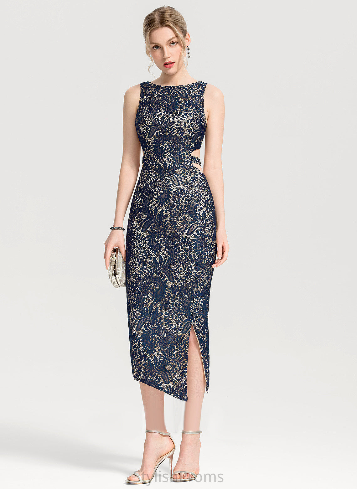 Cocktail Dresses Front Sheath/Column Lace Kamryn Cocktail Dress Split With Scoop Neck Tea-Length