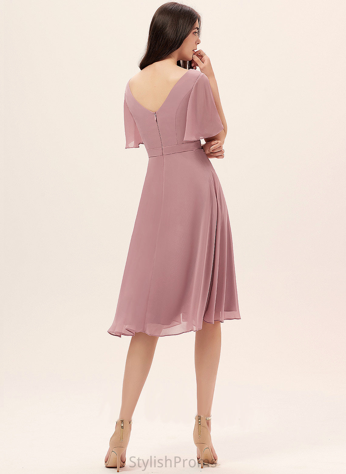 Split Chiffon Cocktail V-neck A-Line Dress Cocktail Dresses Frances Front With Knee-Length