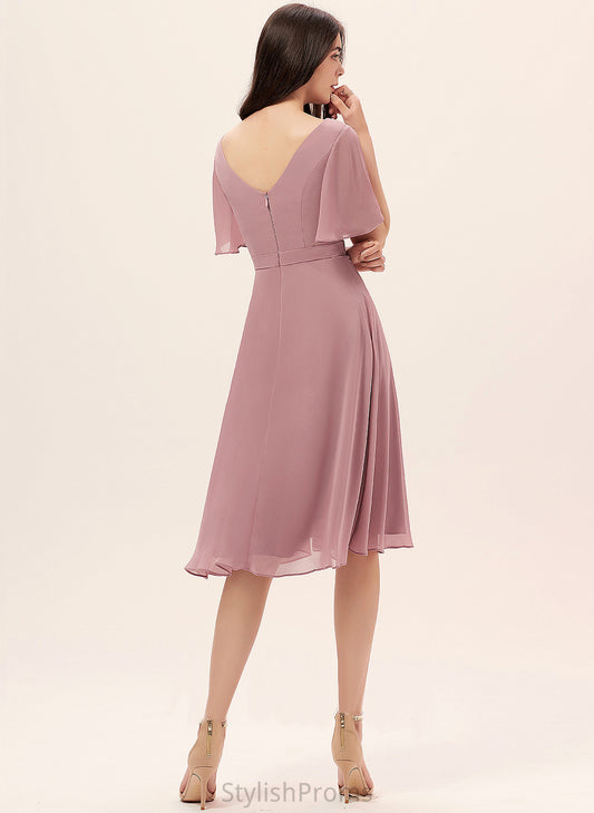 Split Chiffon Cocktail V-neck A-Line Dress Cocktail Dresses Frances Front With Knee-Length