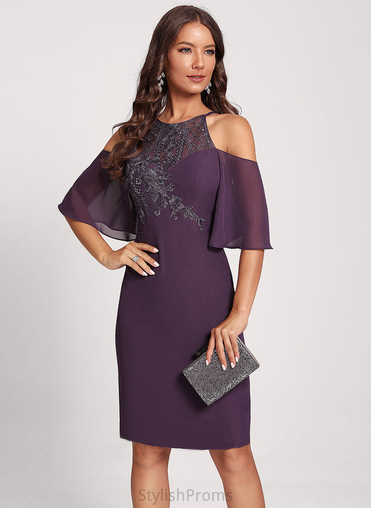 Cold With Sequins Shoulder Dress Lace Knee-Length Keira Chiffon Club Dresses Cocktail Sheath/Column