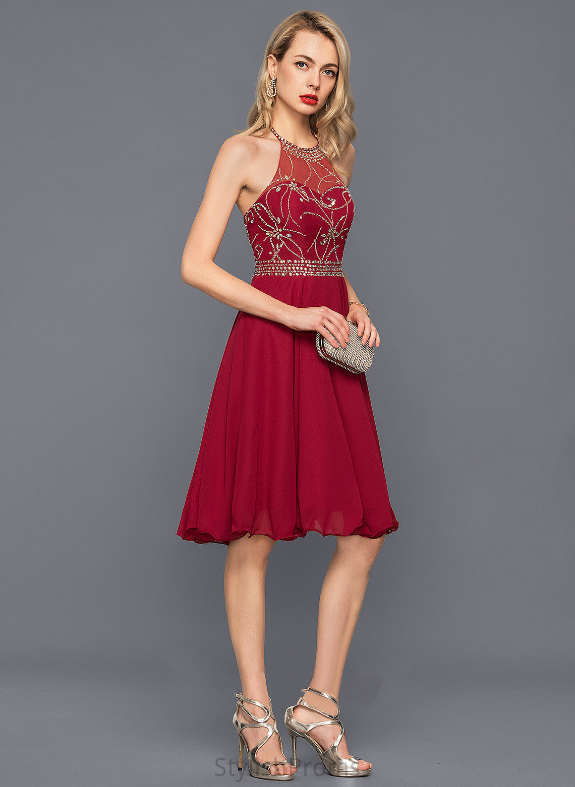 Beading Chiffon Cocktail Sequins Halter Dress With Teresa Cocktail Dresses Knee-Length A-Line