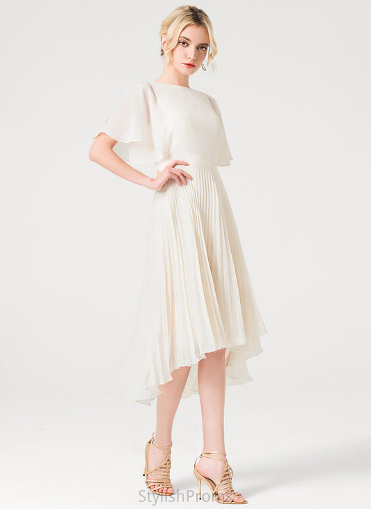 Dress Cocktail Dresses A-Line Cocktail Lena Chiffon With Asymmetrical Neck Scoop Pleated