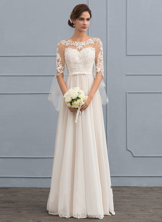 Wedding Lyric Chiffon Wedding Dresses Sequins Illusion Bow(s) Lace A-Line Floor-Length Beading Dress With