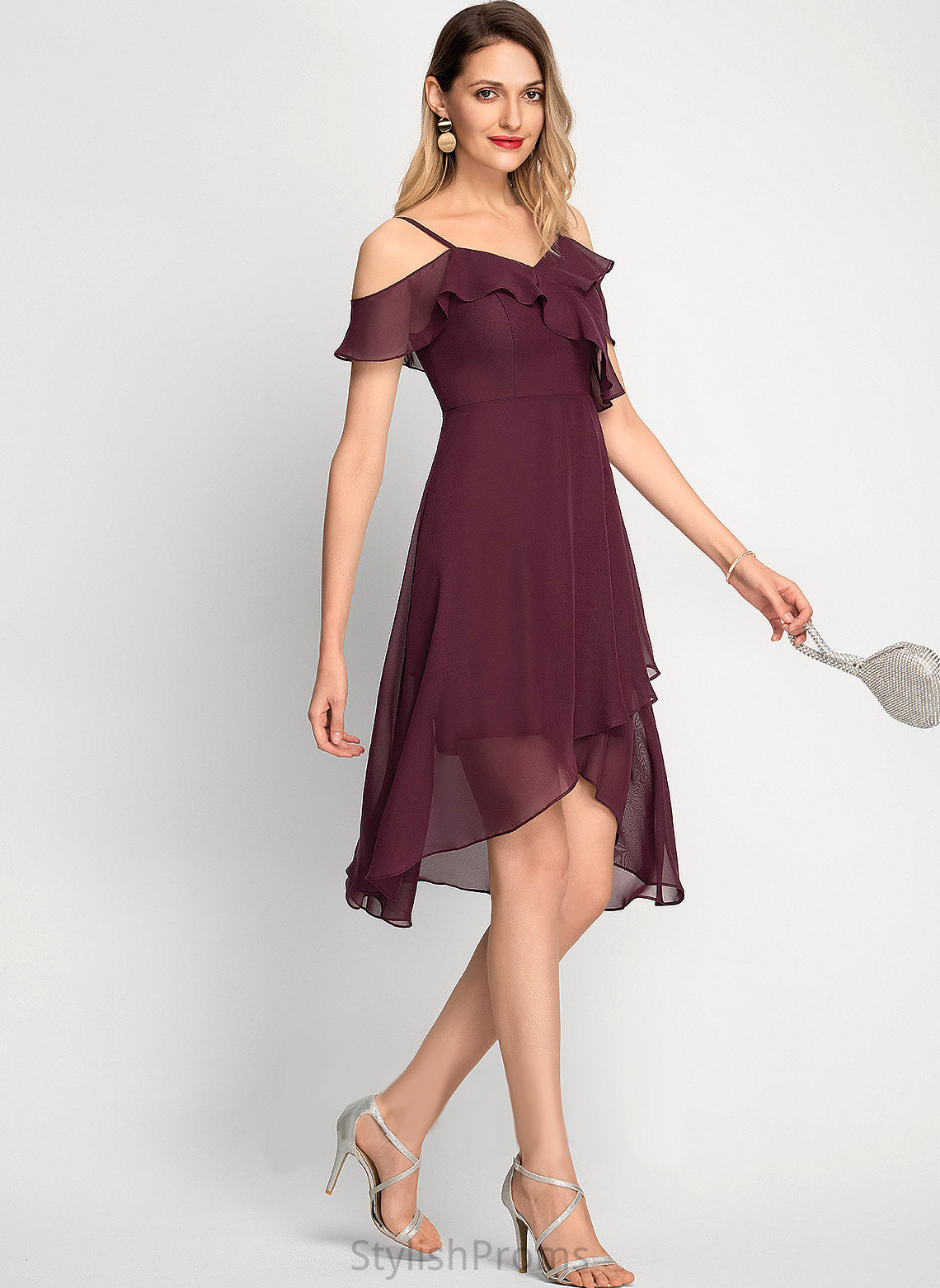 Cocktail Dresses Chiffon Off-the-Shoulder Dress Cocktail Asymmetrical Yamilet A-Line