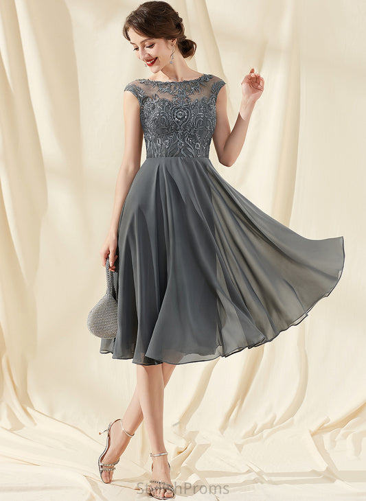 Chiffon Cocktail Knee-Length Dress Neck Sequins Mara With Lace A-Line Cocktail Dresses Scoop