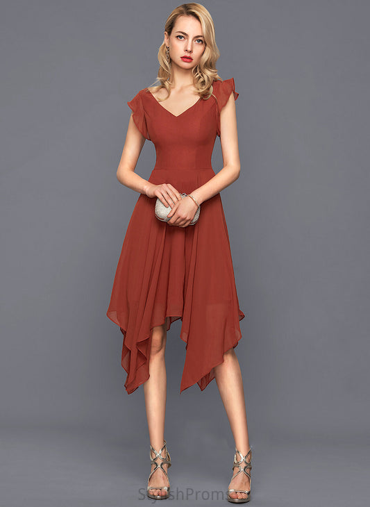 V-neck Chiffon Ruffles Dress Cocktail Dresses Asymmetrical A-Line Cascading Cocktail Alexandria With