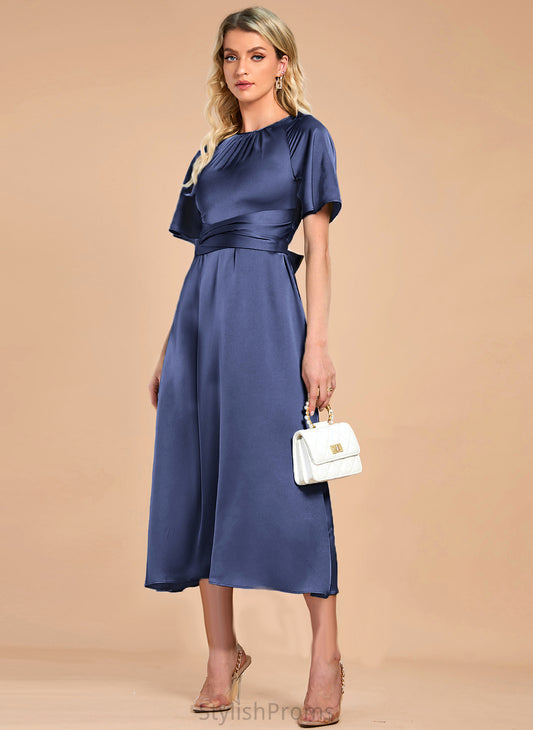 Satin Cocktail A-Line Tea-Length Layla Cocktail Dresses Dress