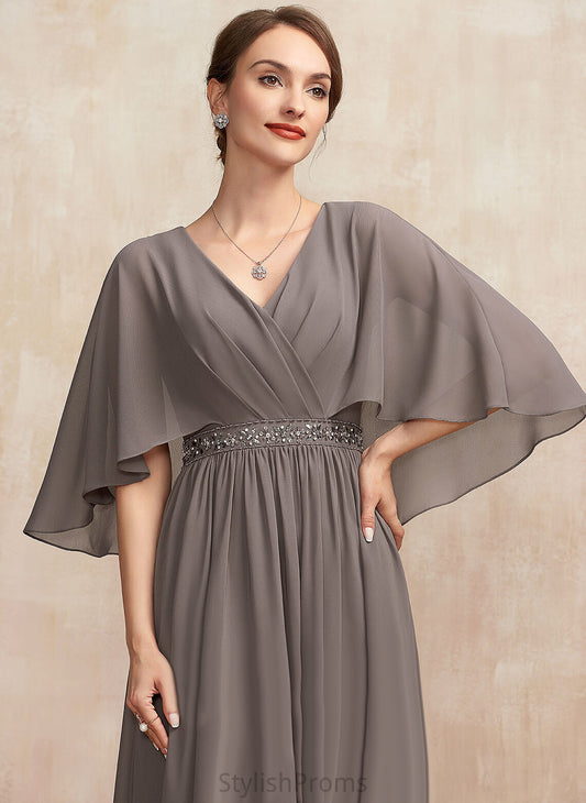 Paulina Ankle-Length Cocktail Dresses V-neck A-Line Cocktail Ruffle Beading Dress Chiffon With